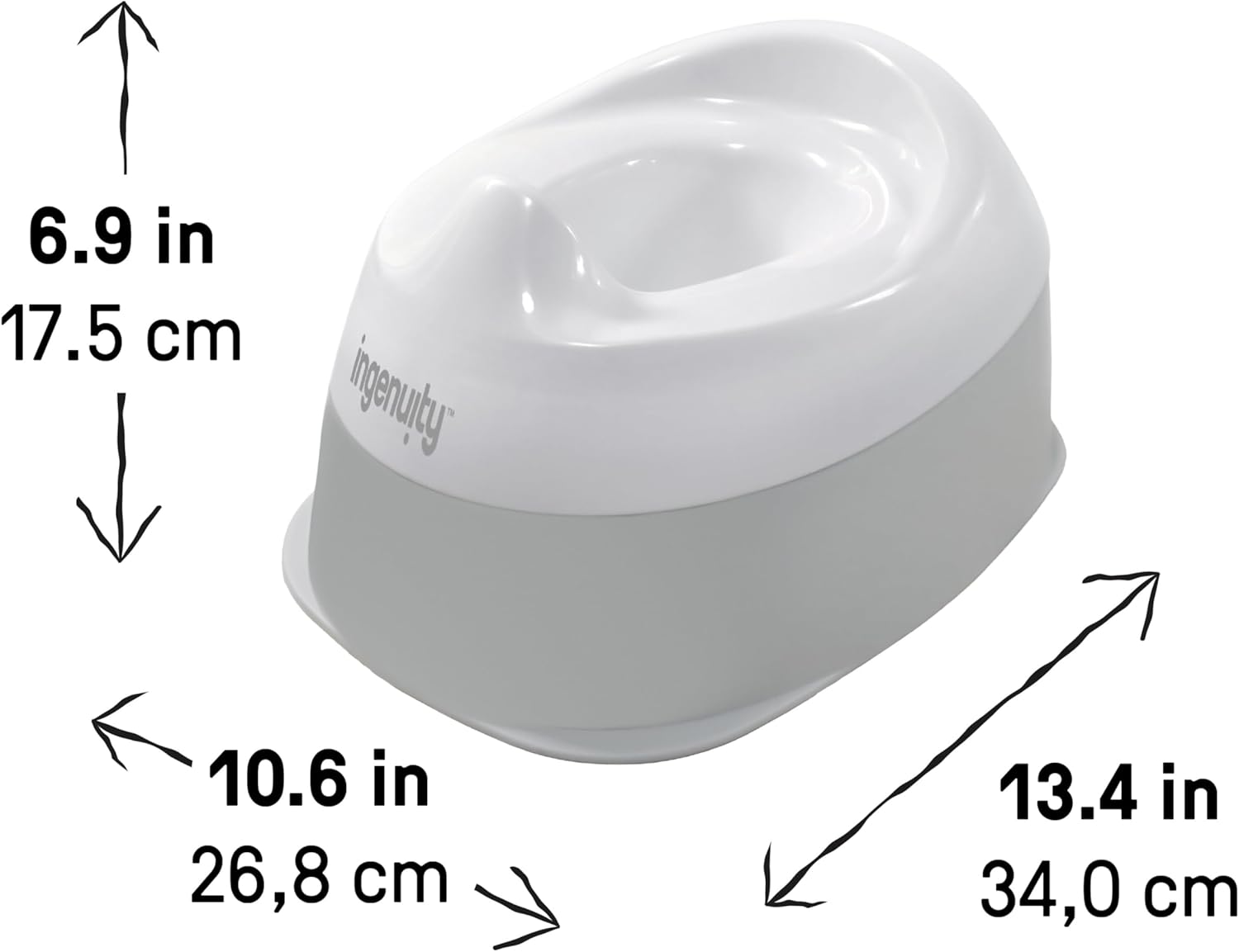 Ingenuity, ity, Vasino Ready Set Go, vaschetta rimovibile, fondo antiscivolo, ampia base stabile, dai 18 mesi in su, bianco e grigio