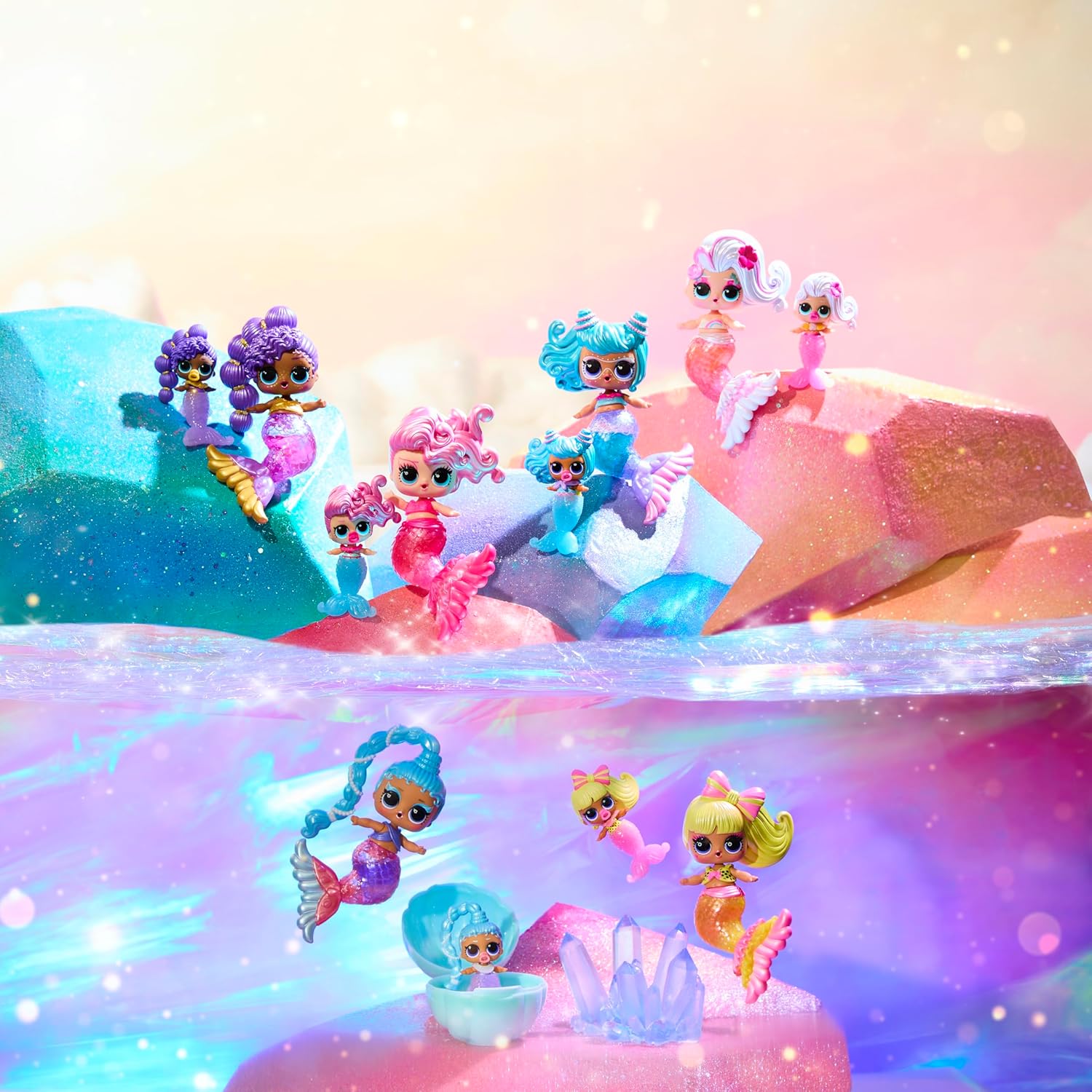 L.O.L. Surprise! Mermaids Makeover Magic Baby Sisters - Cola de Sirena Que Cambia de Color con Bola de Concha, 6 Muñecas para Coleccionar - para Mayores de 4 Años