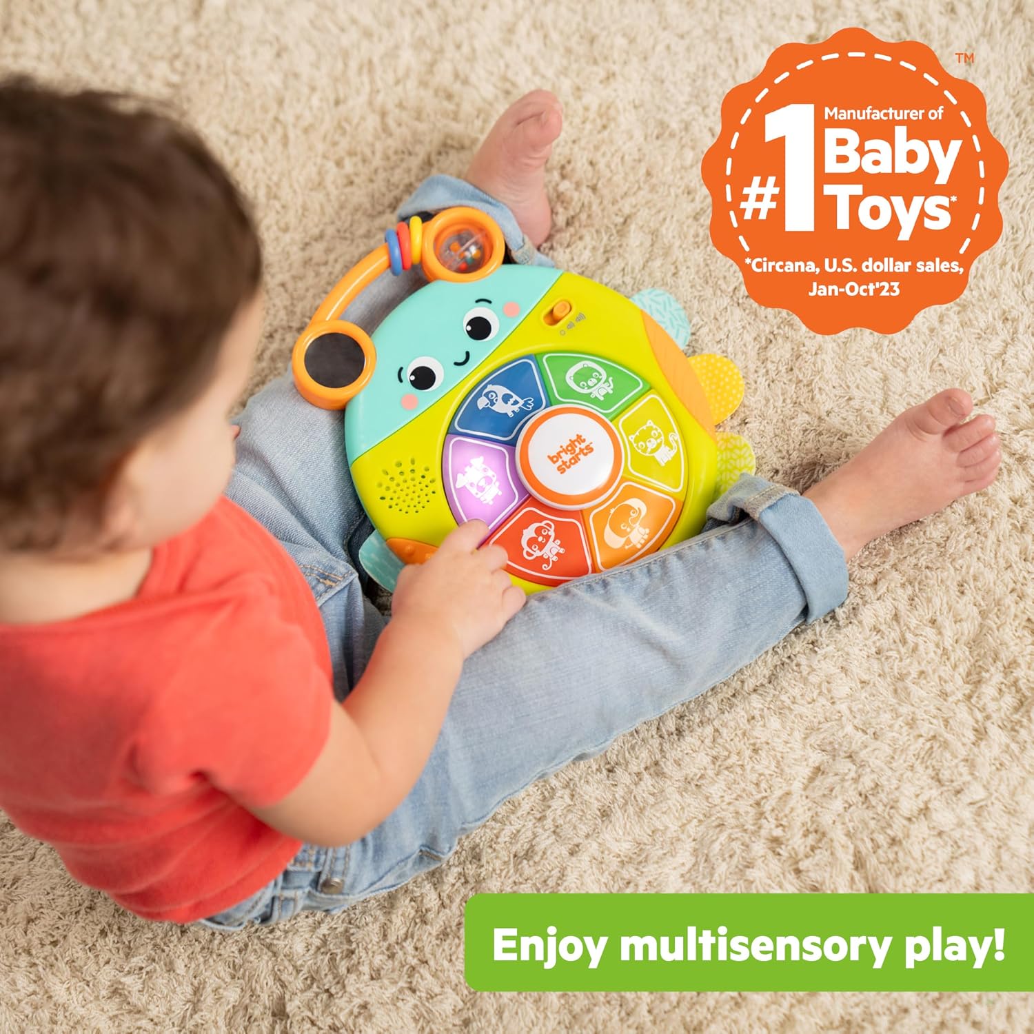 Bright Starts Safari Surprise Multisensory Toy, Light-Up Electronic Baby Toy with Animal Sounds and Melodies, Press for Cause and Effect Discovery, Unisex, 6 Months+