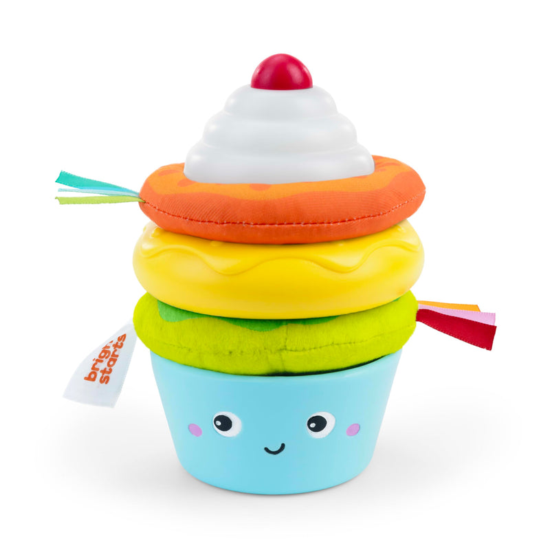 Bright Starts Treat Torre Apilable con Mordedor en Forma de Cupcake y Donut, Fomenta la Motricidad Fina, Unisex, para Bebés Desde 6 Meses
