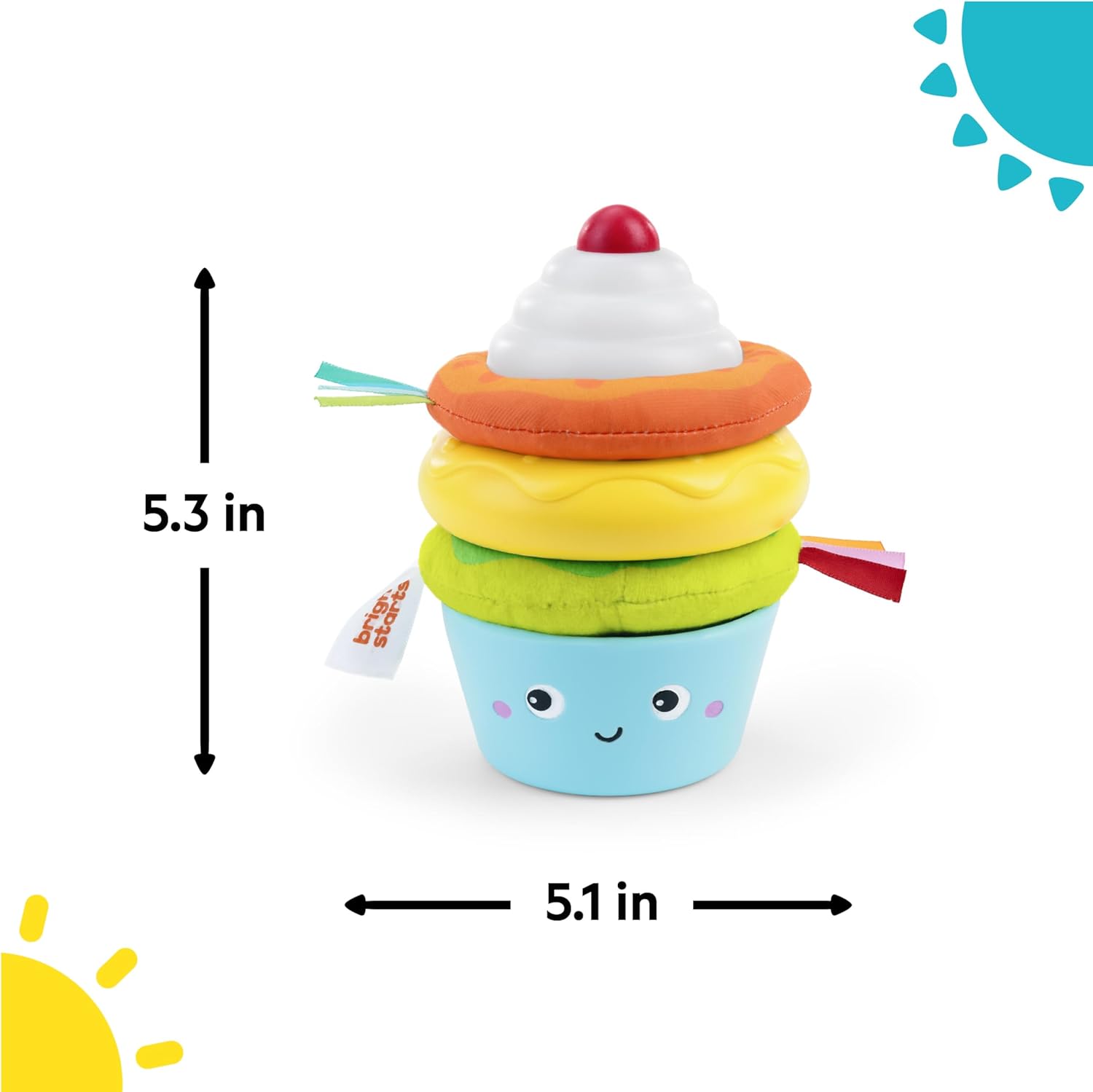 Bright Starts Treat Torre Apilable con Mordedor en Forma de Cupcake y Donut, Fomenta la Motricidad Fina, Unisex, para Bebés Desde 6 Meses