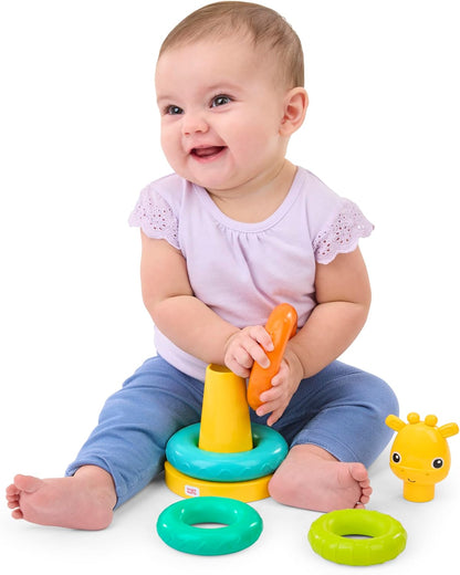 Bright Starts, Torre Giraffa Gioco ad Impilare, Giocattolo Sensoriale Multicolore per Bambini, Unisex, 6+ Mesi, Stimola Coordinazione e Abilità Motorie
