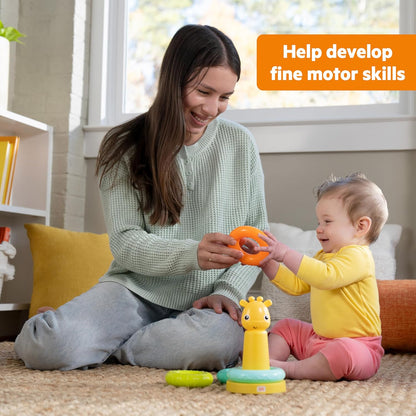 Bright Starts, Torre Giraffa Gioco ad Impilare, Giocattolo Sensoriale Multicolore per Bambini, Unisex, 6+ Mesi, Stimola Coordinazione e Abilità Motorie