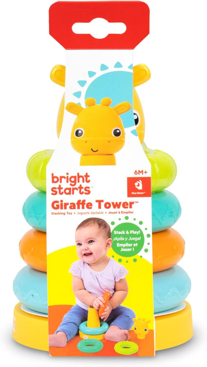 Bright Starts, Torre Giraffa Gioco ad Impilare, Giocattolo Sensoriale Multicolore per Bambini, Unisex, 6+ Mesi, Stimola Coordinazione e Abilità Motorie