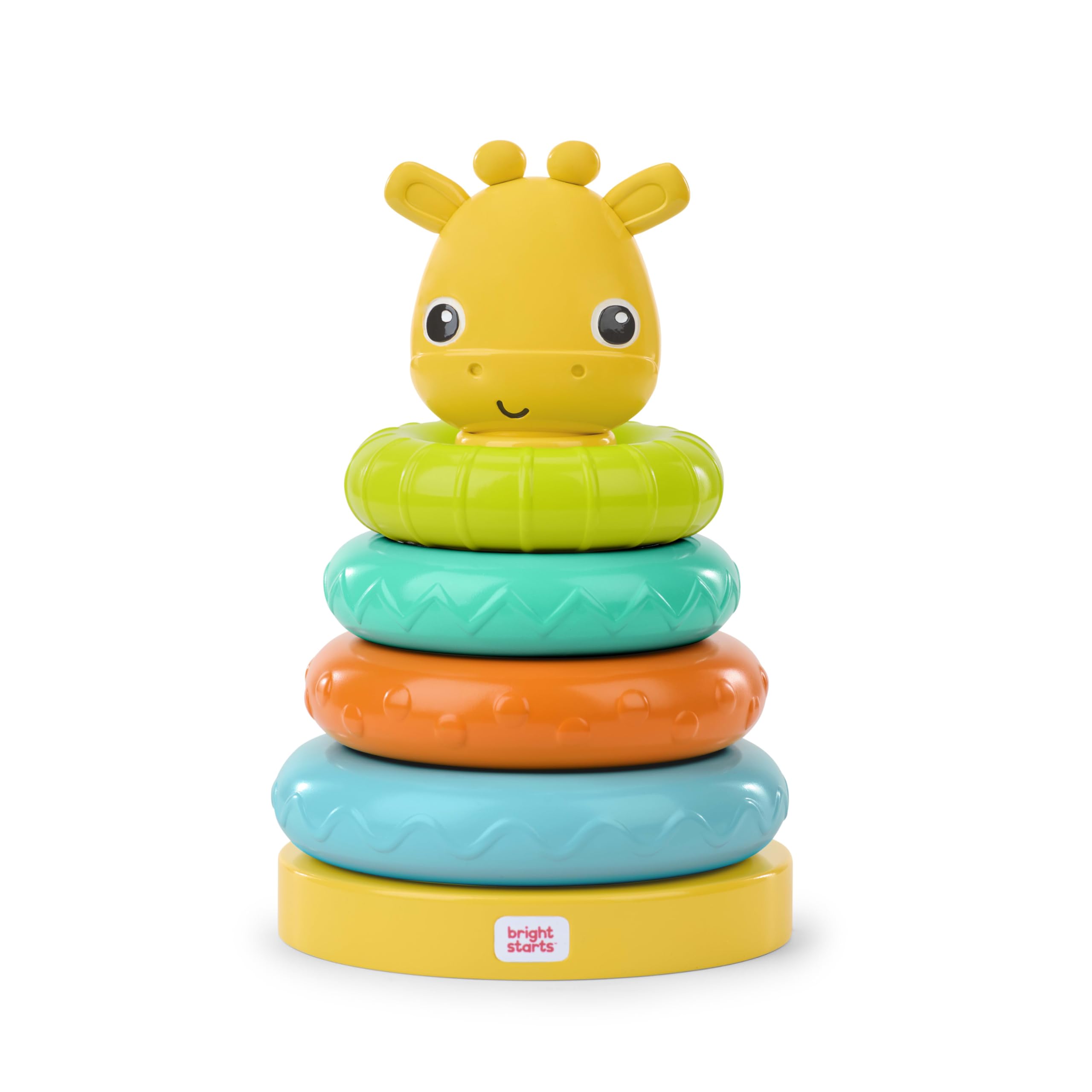 Bright Starts, Torre Giraffa Gioco ad Impilare, Giocattolo Sensoriale Multicolore per Bambini, Unisex, 6+ Mesi, Stimola Coordinazione e Abilità Motorie