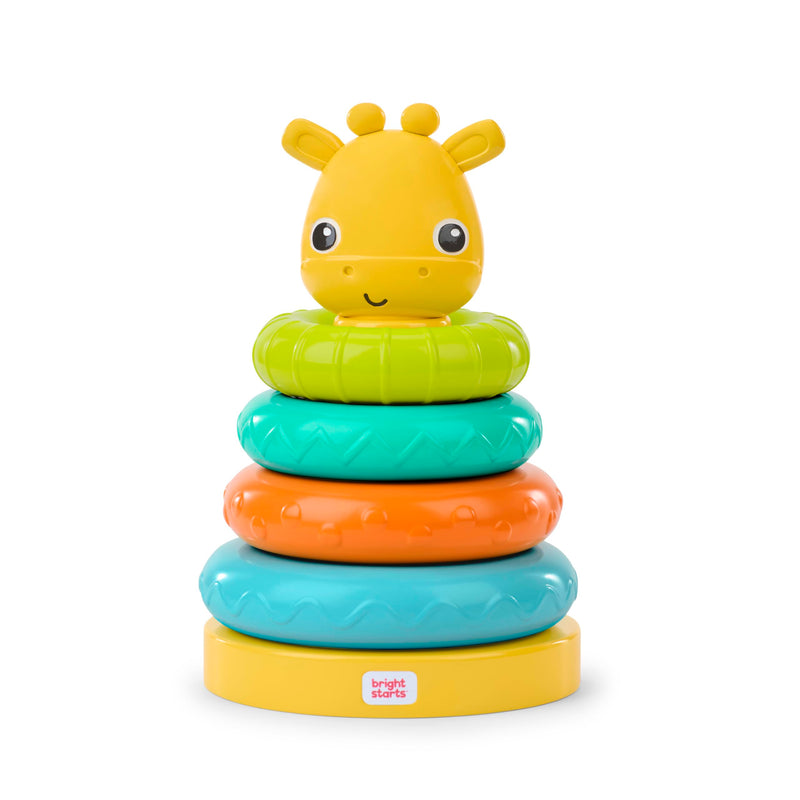 Bright Starts, Torre Giraffa Gioco ad Impilare, Giocattolo Sensoriale Multicolore per Bambini, Unisex, 6+ Mesi, Stimola Coordinazione e Abilità Motorie