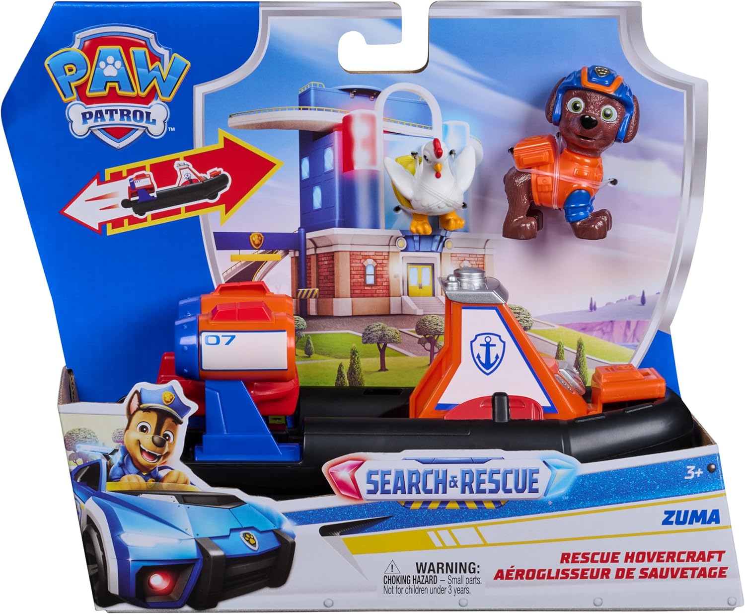 PAW PATROL - Search & Rescue: Zumas Rettungs-Fahrzeug, Boot mit Rückziehmotor, ca. 13 cm, inkl. Hunde-Figur und Henrietta, detailgetreues Design zur Serie, Spielzeug ab 3 Jahren
