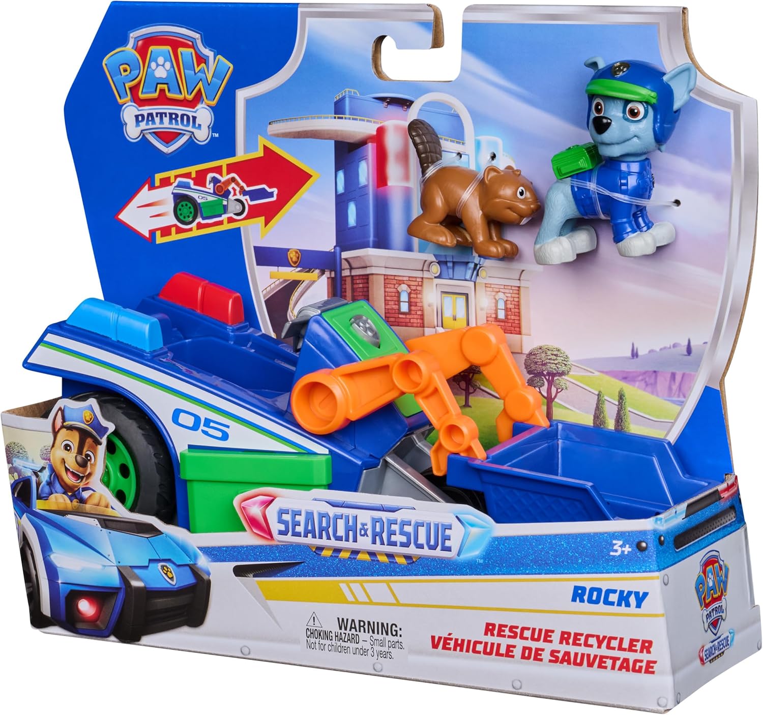 Paw Patrol: Search & Rescue, Rocky Rescue Recycler Vehicle with 2 Figures, Toy Car with Pull-Back Action, Kids Toys for Boys and Girls Ages 3+