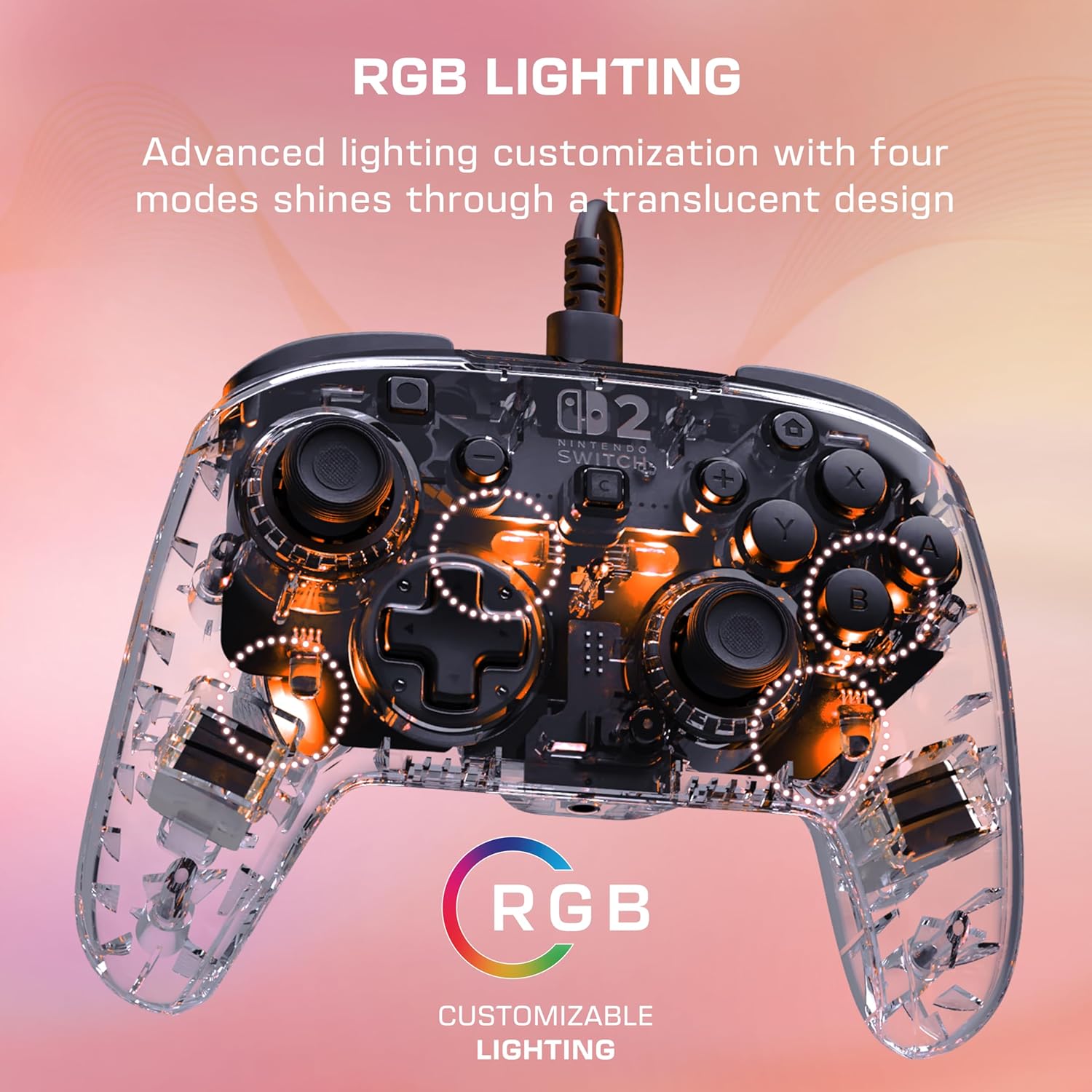 Turtle Beach Afterglow Doorzichtig bekabelde gamingcontroller Officieel gelicentieerd voor Nintendo Switch 2