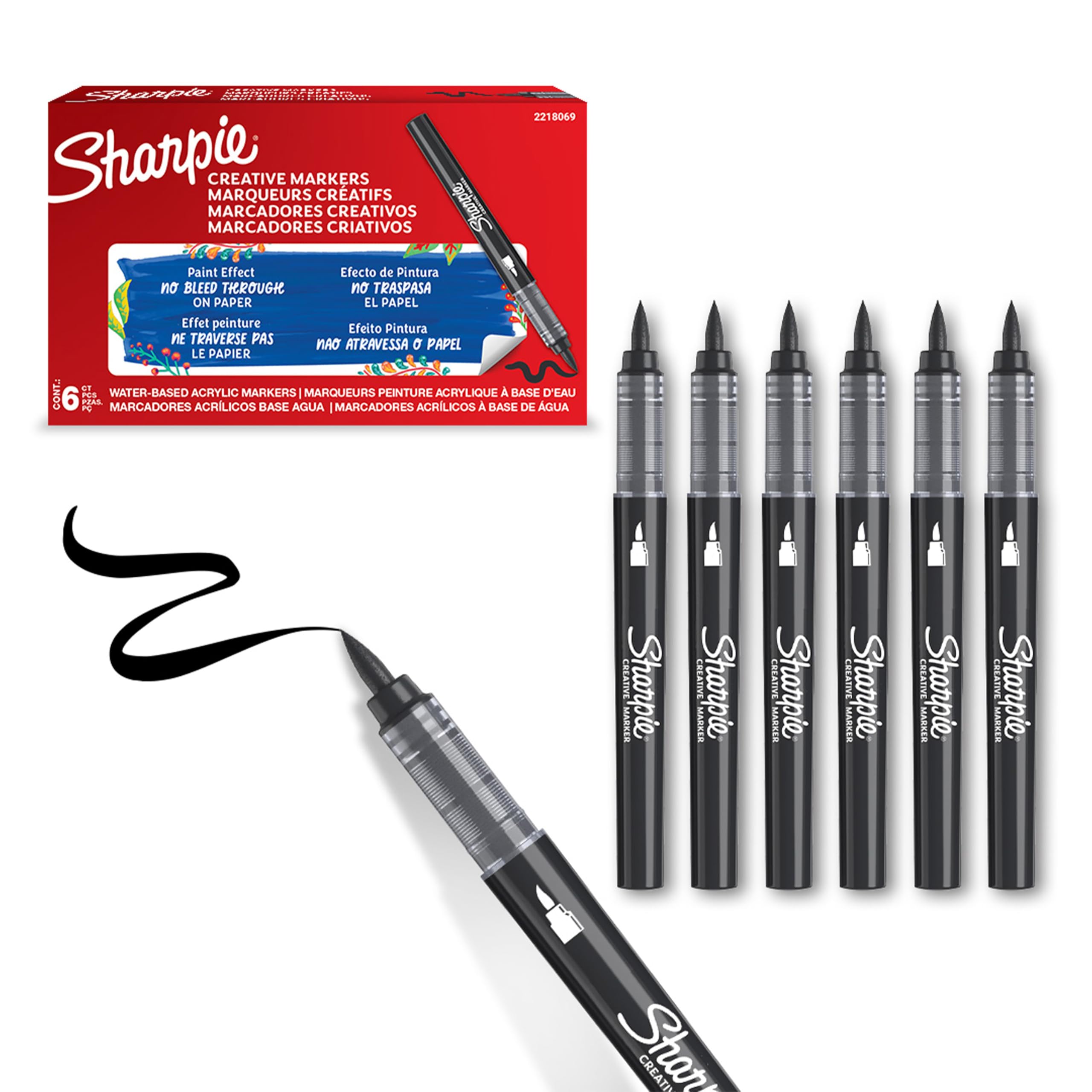 Sharpie - Creative Marker Acrylic Paint Pens - Brush Tip Water-Based Paint Markers - Black - 6 Count (2218069)