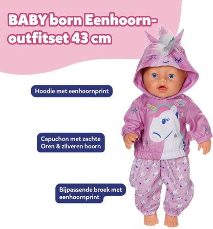 BABY born Eenhoorn-outfit - Poppen kleding voor poppen van 43 cm - Hoogwaardige poppenaccessoires - Geschikt voor kinderen vanaf 3 jaar
