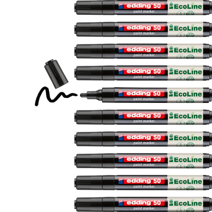 edding 50 EcoLine paint marker – black – pack of 10 – round nib 2-3 mm – water-based ink, highly opaque & waterproof – pen for glass, stone, wood, plastic and paper