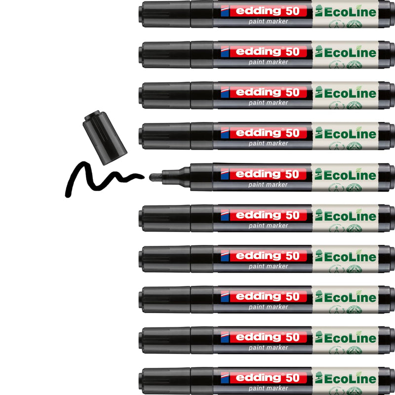 edding 50 EcoLine paint marker – black – pack of 10 – round nib 2-3 mm – water-based ink, highly opaque & waterproof – pen for glass, stone, wood, plastic and paper