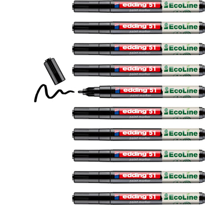 edding 51 EcoLine paint marker – black – pack of 10 – round nib 1-2 mm – water-based ink, highly opaque & waterproof – pen for glass, stone, wood, plastic and paper