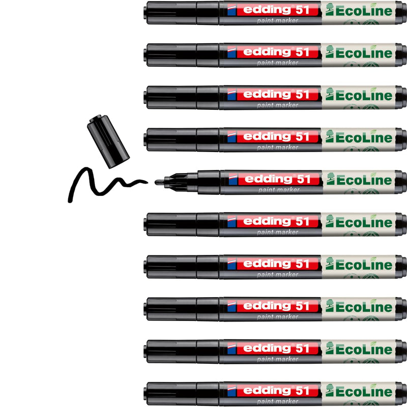 edding 51 EcoLine paint marker – black – pack of 10 – round nib 1-2 mm – water-based ink, highly opaque & waterproof – pen for glass, stone, wood, plastic and paper