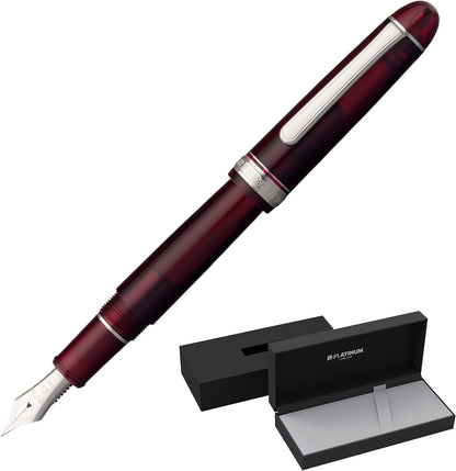 PLATINUM Japanese Fountain Pen #3776 Century Rhodium Bourgogne SF/Red / 0.30-036mm / Handmade / 14k Gold Nib/with Gift Box/Fountain Pen