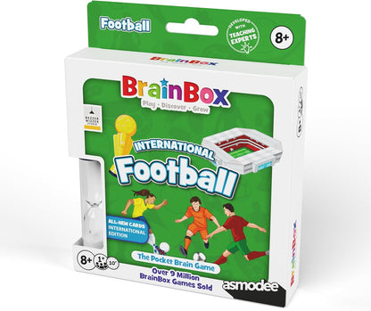 Asmodee | BrainBox Pocket - Football International Teams | Fun & Educational Travel Card Game | Ages 8+ | 1+ Players | 10+ Minutes Playing Time