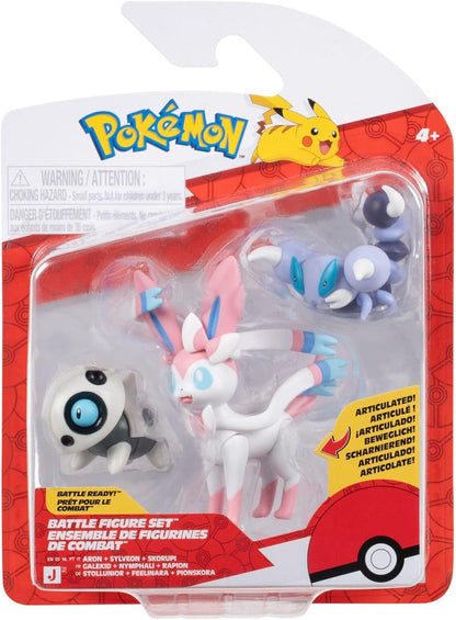 Pokémon Battle Figure 3 Pack - Features 2-Inch Aron and Skorupi and 3-Inch Sylveon Battle Figures