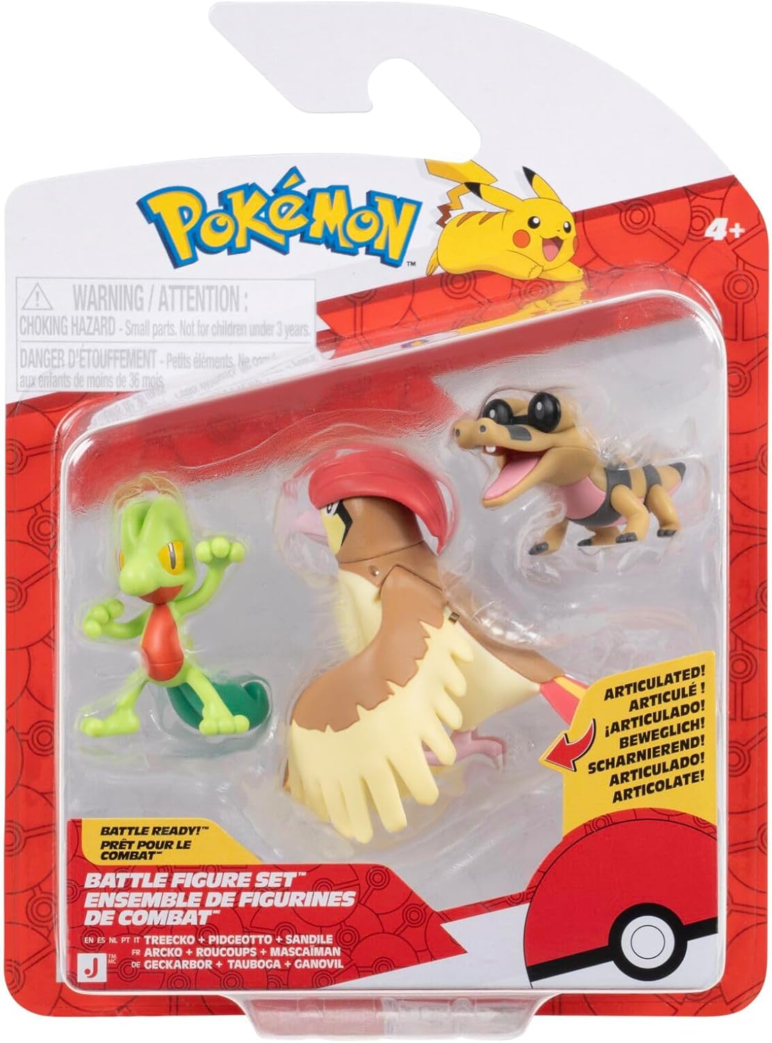 Pokémon Battle Figure 3 Pack - Features 2-Inch Sandile and Treecko and 3-Inch Pidgeotto Battle Figures