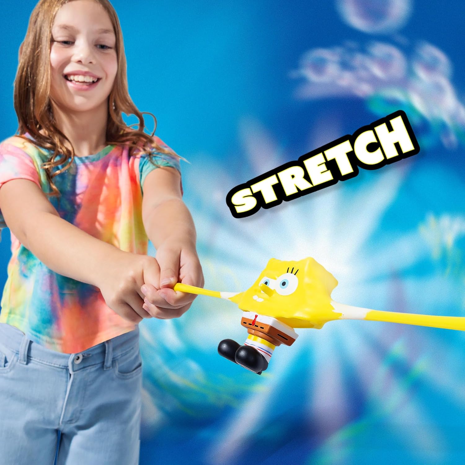 Basic Fun Stretch Armstrong Mini Spongebob – 3" Stretch Action Figure with Oversized Arms – Try Me Packaging – Collectible Toy for Children 4+ Years