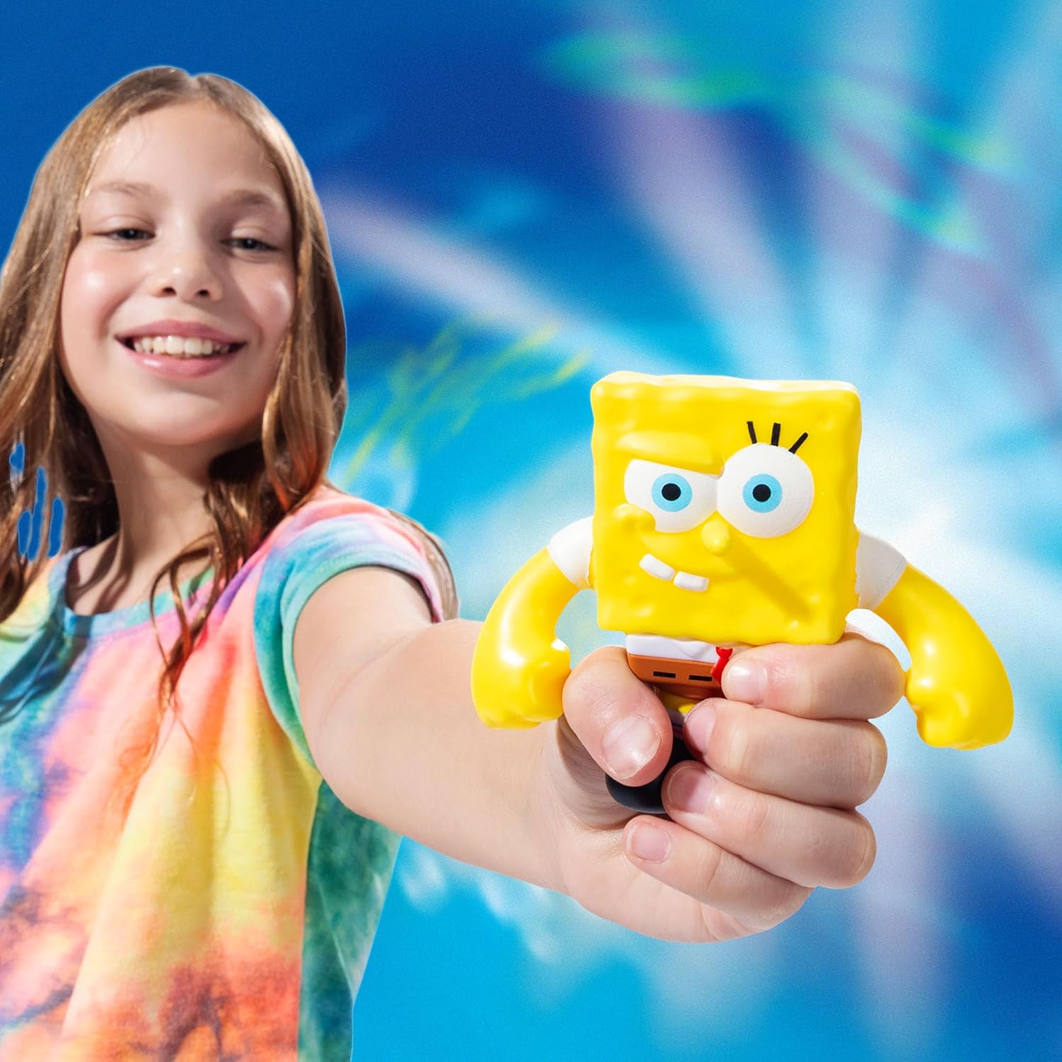 Basic Fun Stretch Armstrong Mini Spongebob – 3" Stretch Action Figure with Oversized Arms – Try Me Packaging – Collectible Toy for Children 4+ Years