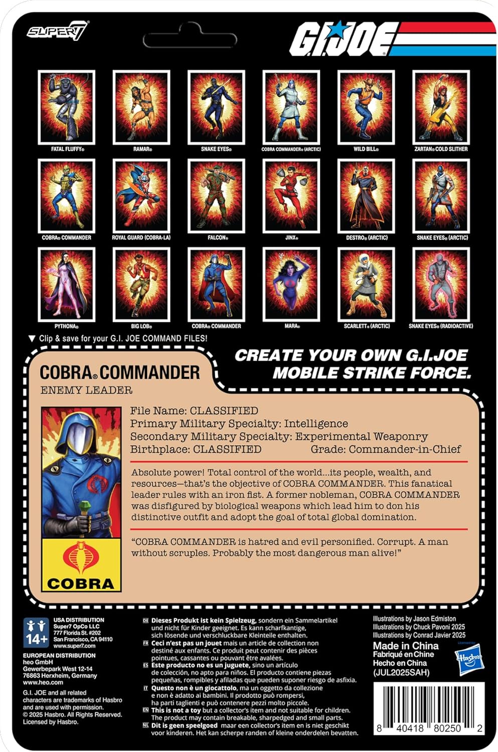Super7 G.I. Joe Reaction+ Wave 06 Cobra Commander (Film, Black Cape) Action Figure