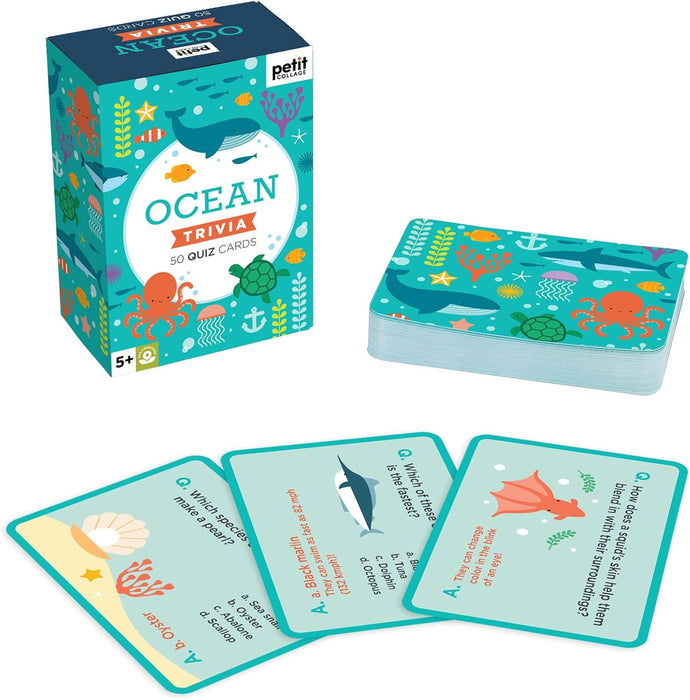 Petit Collage Ocean Trivia Quiz Cards | Fun Card Game for Kids | Kids Trivia Game for Ages 5+ | Includes 50 Aquatic-Themed Quiz Cards | Perfect for Family Fun and Classrooms
