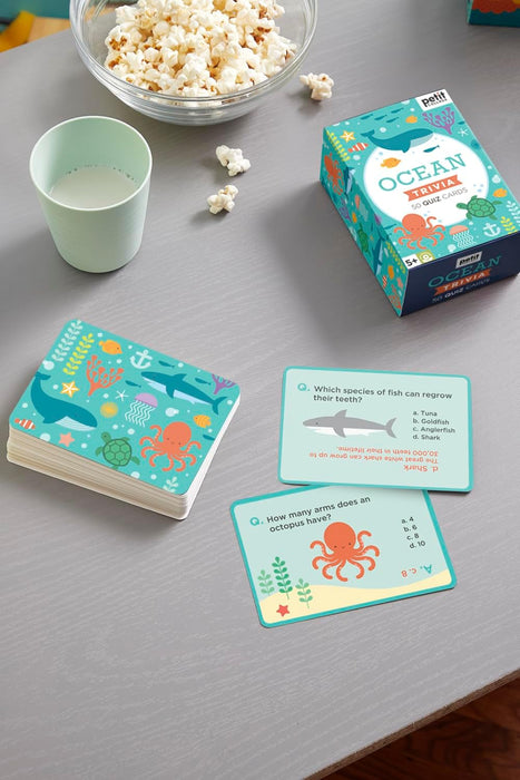 Petit Collage Ocean Trivia Quiz Cards | Fun Card Game for Kids | Kids Trivia Game for Ages 5+ | Includes 50 Aquatic-Themed Quiz Cards | Perfect for Family Fun and Classrooms