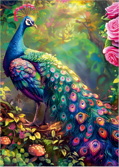 Educa Puzzel met 1000 delen voor volwassenen, pauwentuin, inclusief lijm Fix puzzel, afmetingen: 48 x 68 cm, vanaf 14 jaar (20262