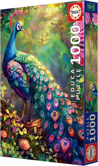 Educa Puzzel met 1000 delen voor volwassenen, pauwentuin, inclusief lijm Fix puzzel, afmetingen: 48 x 68 cm, vanaf 14 jaar (20262