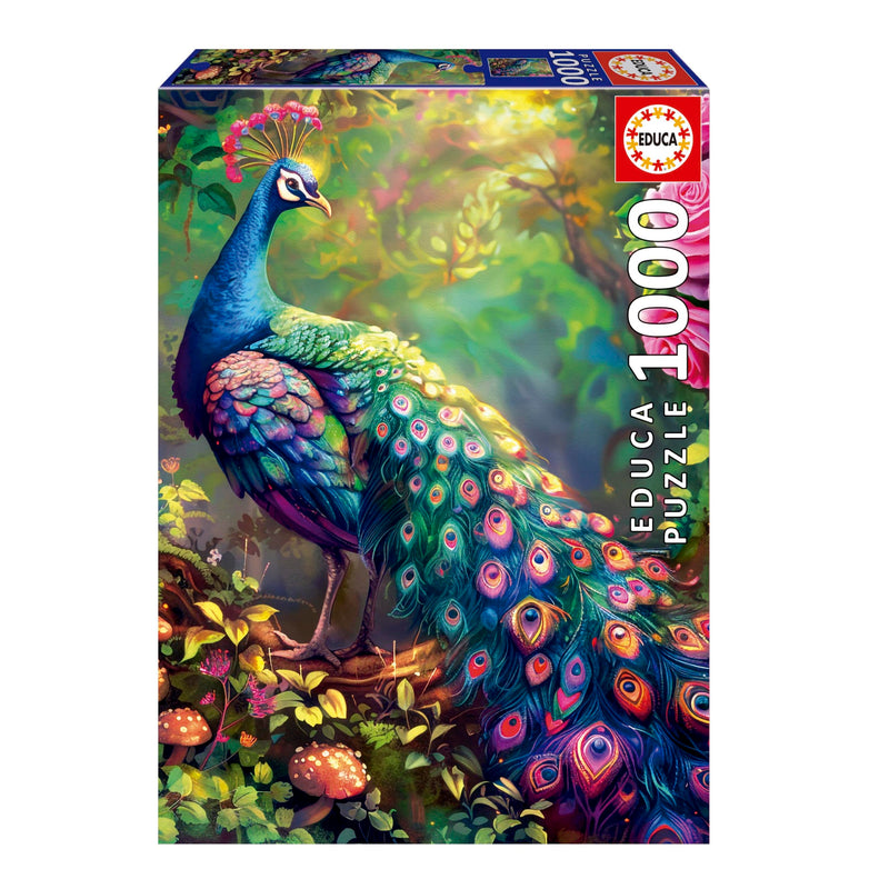 Educa Puzzel met 1000 delen voor volwassenen, pauwentuin, inclusief lijm Fix puzzel, afmetingen: 48 x 68 cm, vanaf 14 jaar (20262