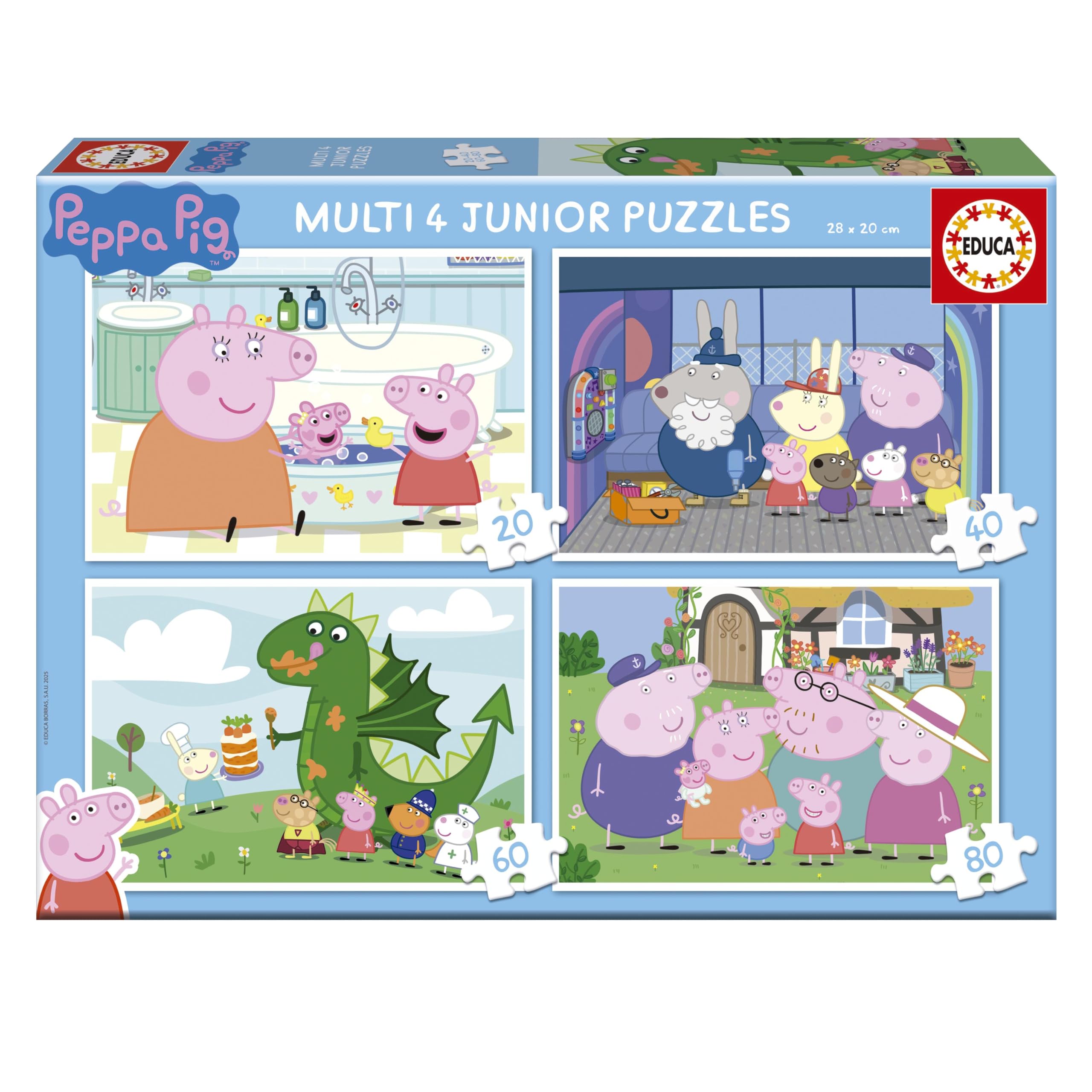 Educa - Peppa Pig | Set van 4 progressieve kinderpuzzels van 20 tot 80 stukjes. Geschatte afmetingen in gemonteerde toestand: 28 x 20 cm. Geweldige stukken perfect afgewerkt. +4 jaar (20329