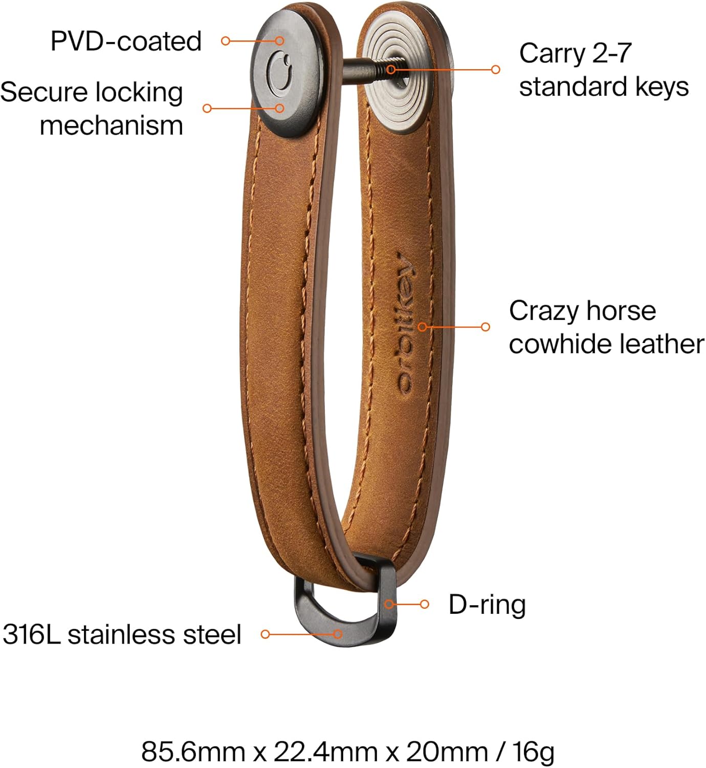 Orbitkey - Crazy Horse Leather Key Organiser - Chestnut Brown/Brown