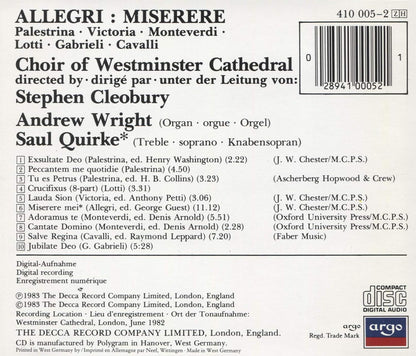 `Allegri: Miserere; Cleobury, W`