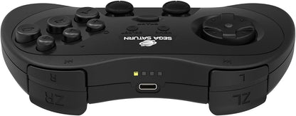 Retro-Bit SEGA Saturn® 2.4GHz Wireless Pro Controller for Sega Saturn, Sega Mega Drive Mini, Switch, PC, Mac - Includes 2 Receivers - Black