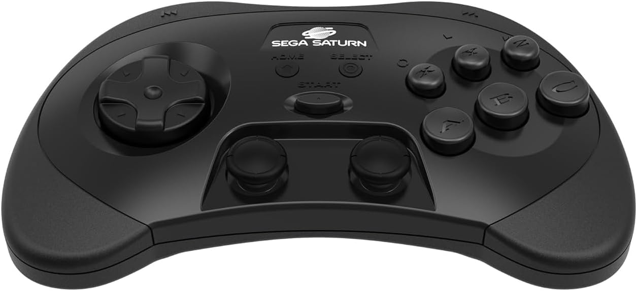 Retro-Bit SEGA Saturn® 2.4GHz Wireless Pro Controller for Sega Saturn, Sega Mega Drive Mini, Switch, PC, Mac - Includes 2 Receivers - Black