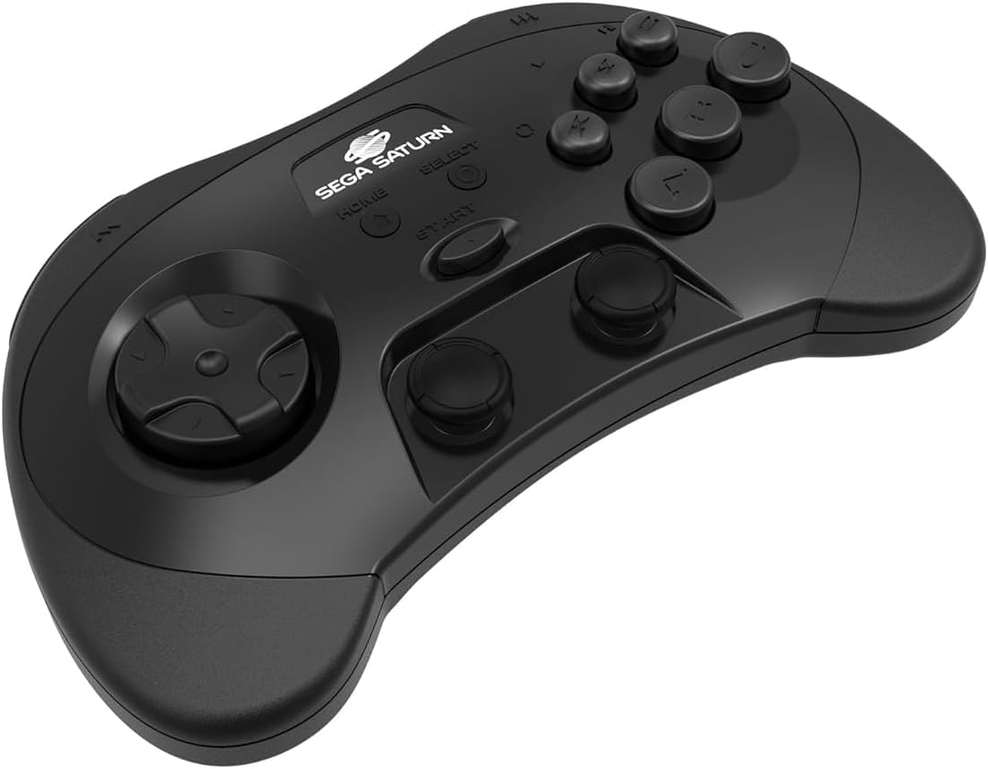 Retro-Bit SEGA Saturn® 2.4GHz Wireless Pro Controller for Sega Saturn, Sega Mega Drive Mini, Switch, PC, Mac - Includes 2 Receivers - Black