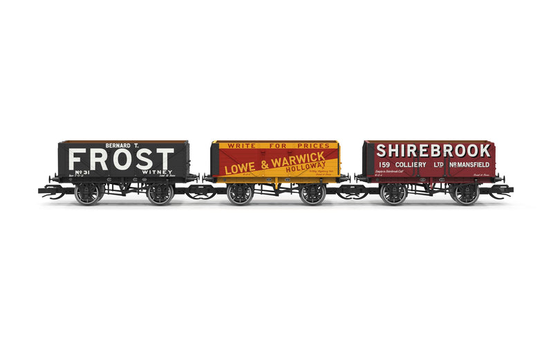 TT:120 Hornby TT6042 7 Plank Wagon triple pack - Lowe & Warwick Bernard T Frost Shirebrook