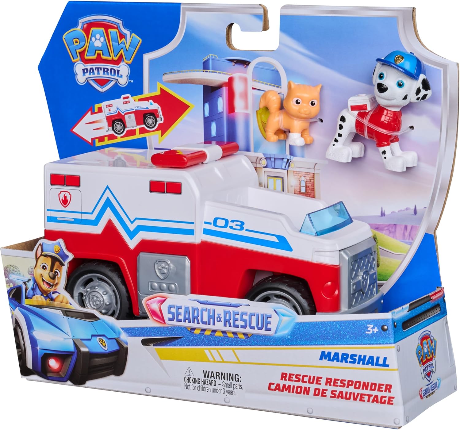 Paw Patrol: Search & Rescue, Marshall Rescue Responder Vehicle with 2 Figures, Toy Truck with Pull-Back Action, Kids Toys for Boys and Girls Ages 3+