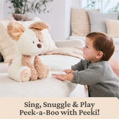 GUND Baby Peeki the Puppy Animated Plush, Singing Stuffed Animal, Sensory Toy for Babies and Toddlers, Plays Peek-a-Boo and Sings, Brown/Cream, 12”