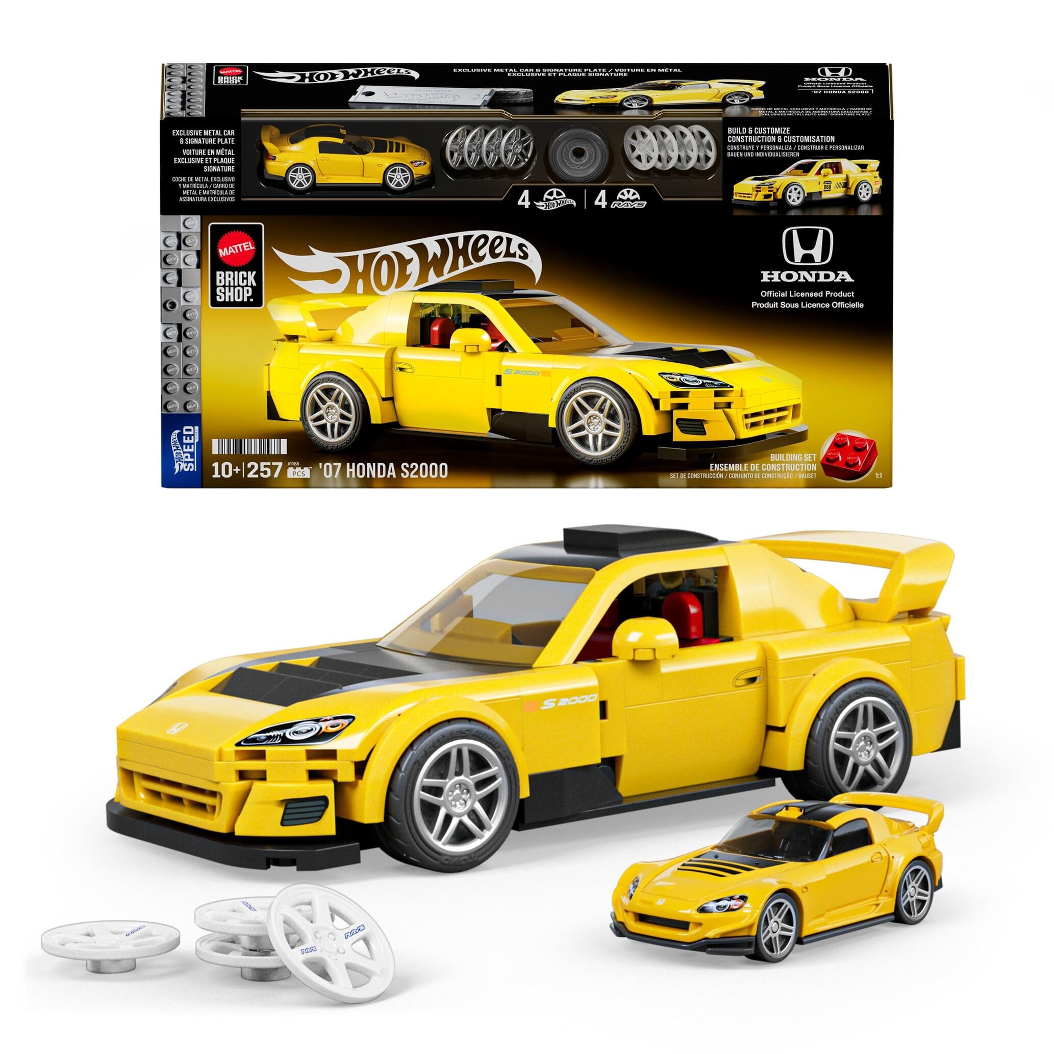 Mattel Brick Shop Hot Wheels Speed Series Building Set, '07 Honda S2000 with 257 Pieces, Realistic Details and Custom Decals, Adult Collectors and Kids Ages 10+, JFR88