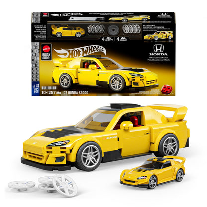 Mattel Brick Shop Hot Wheels Speed Series Building Set, '07 Honda S2000 with 257 Pieces, Realistic Details and Custom Decals, Adult Collectors and Kids Ages 10+, JFR88