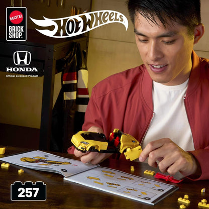 Mattel Brick Shop Hot Wheels Speed Series Building Set, '07 Honda S2000 with 257 Pieces, Realistic Details and Custom Decals, Adult Collectors and Kids Ages 10+, JFR88