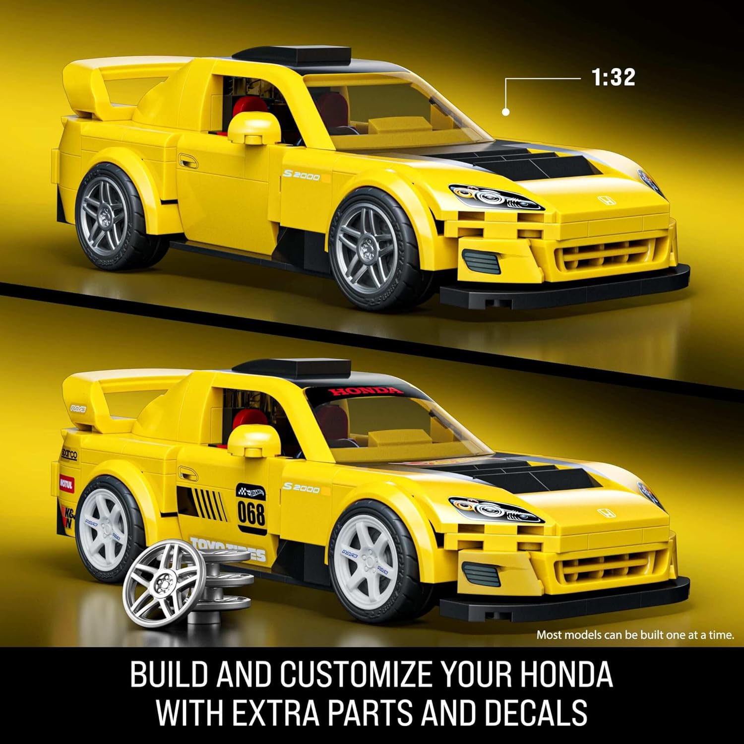 Mattel Brick Shop Hot Wheels Speed Series Building Set, '07 Honda S2000 with 257 Pieces, Realistic Details and Custom Decals, Adult Collectors and Kids Ages 10+, JFR88