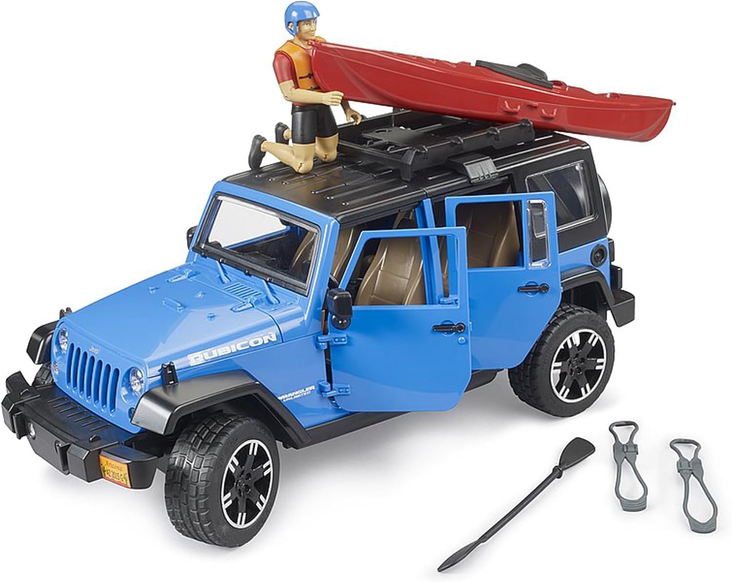 Bruder 02529 Jeep Wrangler Rubicon Unlimited with Kayak & Figure – 1:16 Scale Offroad Vehicle Toy, Compatible Accessories, Ages 4+