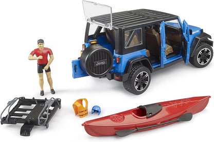 Bruder 02529 Jeep Wrangler Rubicon Unlimited with Kayak & Figure – 1:16 Scale Offroad Vehicle Toy, Compatible Accessories, Ages 4+