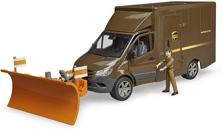 bruder Mercedes-Benz Sprinter UPS with Driver Hand Pallet Truck & Shipping Boxes - Shipping Logistics Transporter Parcel Service Van Truck 1:16, ages 4+