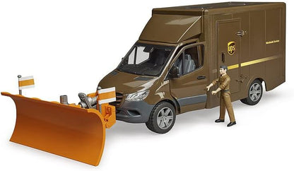 bruder Mercedes-Benz Sprinter UPS with Driver Hand Pallet Truck & Shipping Boxes - Shipping Logistics Transporter Parcel Service Van Truck 1:16, ages 4+