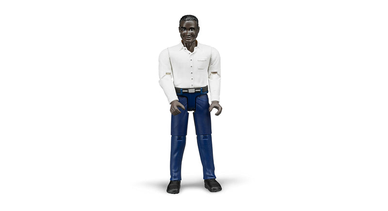 Bruder 60004 Man Figure – Dark Skin & Dark Blue Jeans 1:16 Scale Toy Worker Compatible with All Vehicles & Playsets