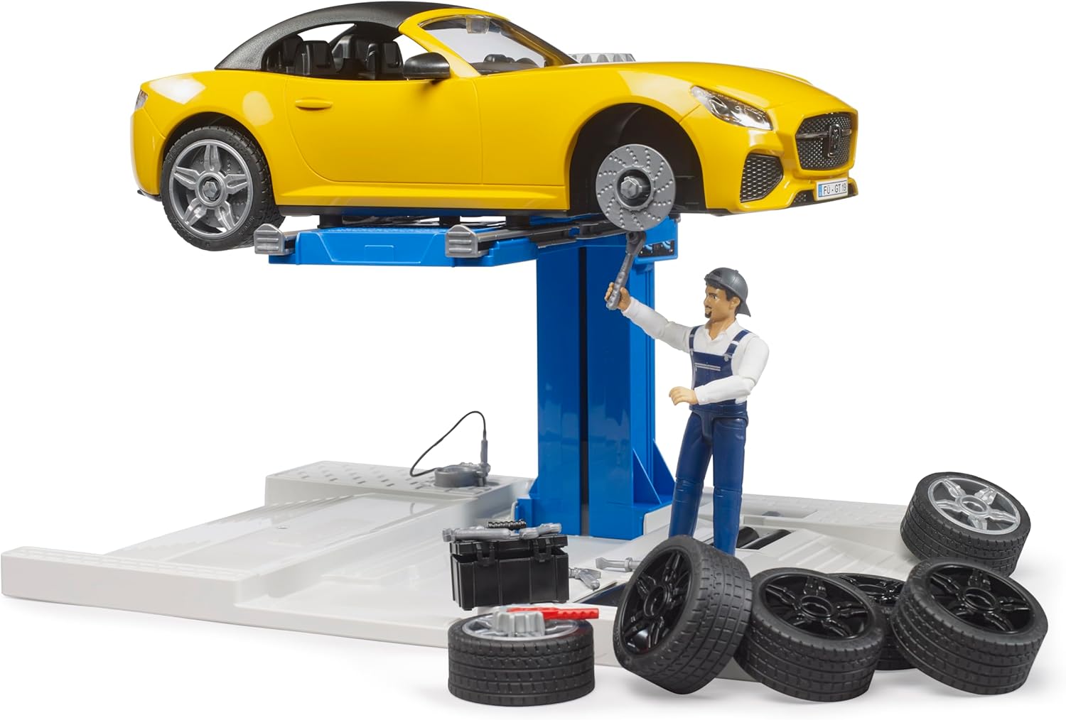 bruder 62112 - bworld Car Service Centre Roadster - 1:16 Car Workshop, Mechanic, Racing Car, Sports Car, Toy from 4 Years